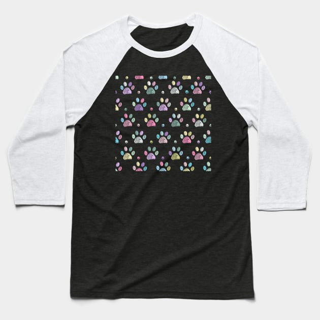 Colorful paw prints pattern Baseball T-Shirt by GULSENGUNEL